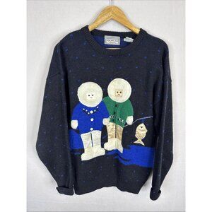 Vintage Piknik Solo by Snazzie Novelty Sweater Women’s M Ice Fishing Inuit